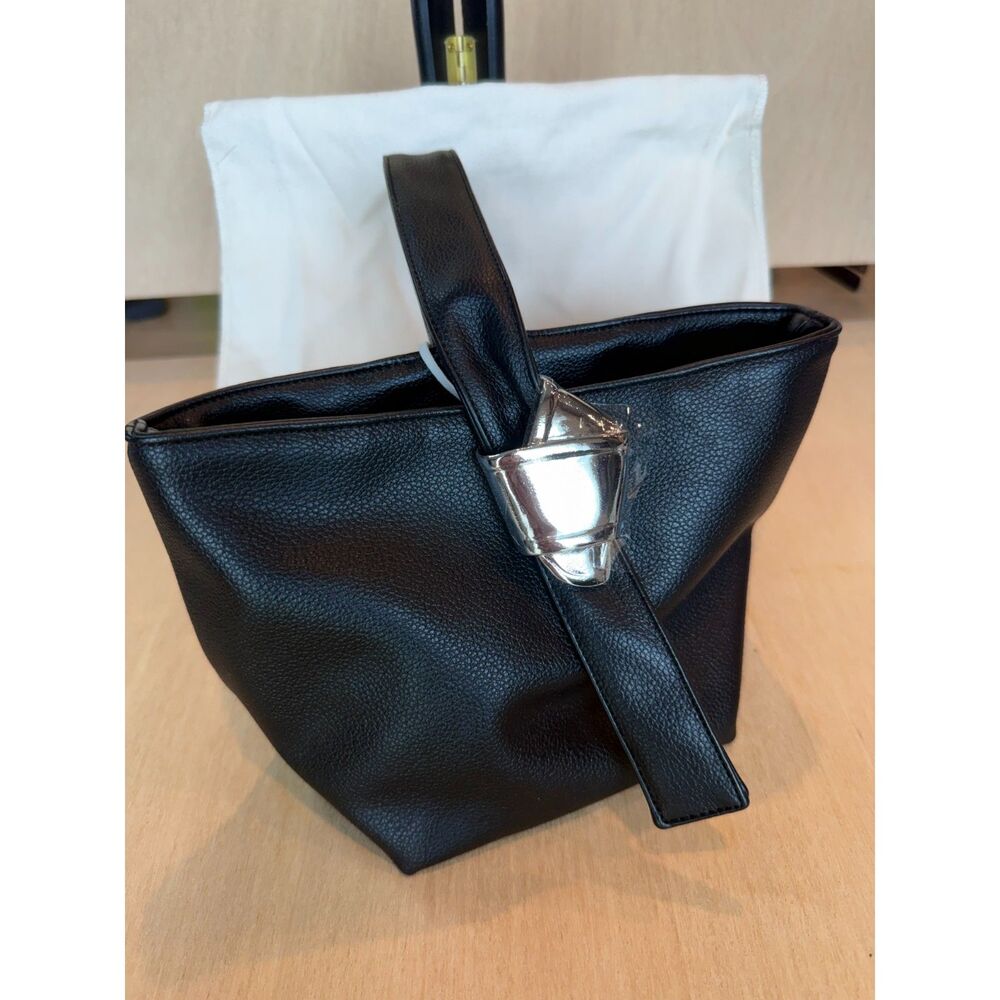 Merit x Brandon Maxwell Signature Bag Black Vegan Leather Wristlet NWT Dust Bag